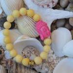 Yellow Sponge Coral Bracelet With Nice Pink..