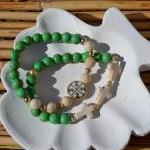 Green Magnesite Bracelets With Howlite Crosses /..