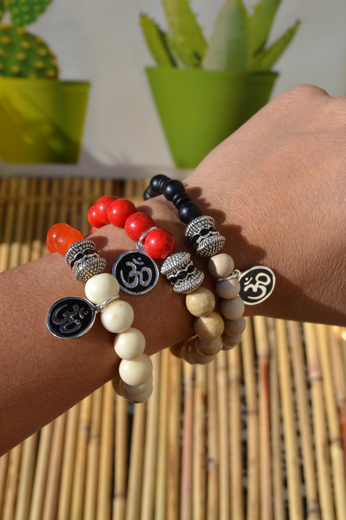 Bone Bead And Assorted Howlite Bead Bracelets With Silver Charm
